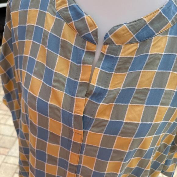 Camille & Co Blue Yellow Check Plaid Mini Tunic Shirt Dress XL Short Sleeve - Picture 2 of 8